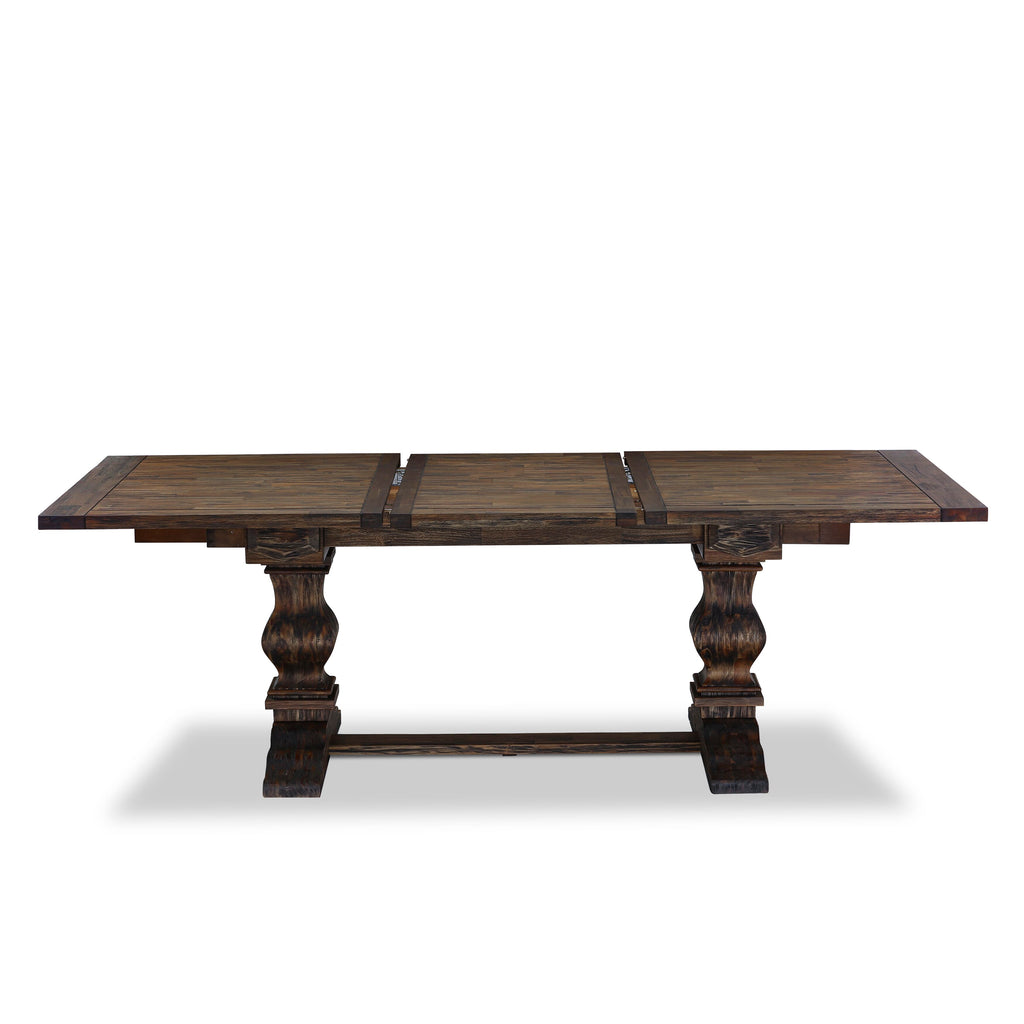 LAT-0S-8B Dining Room Rectangular Table with Butterfly Extension and Elegant Dual Pedestal Base, 42x92 Inch, Jacobean Finish