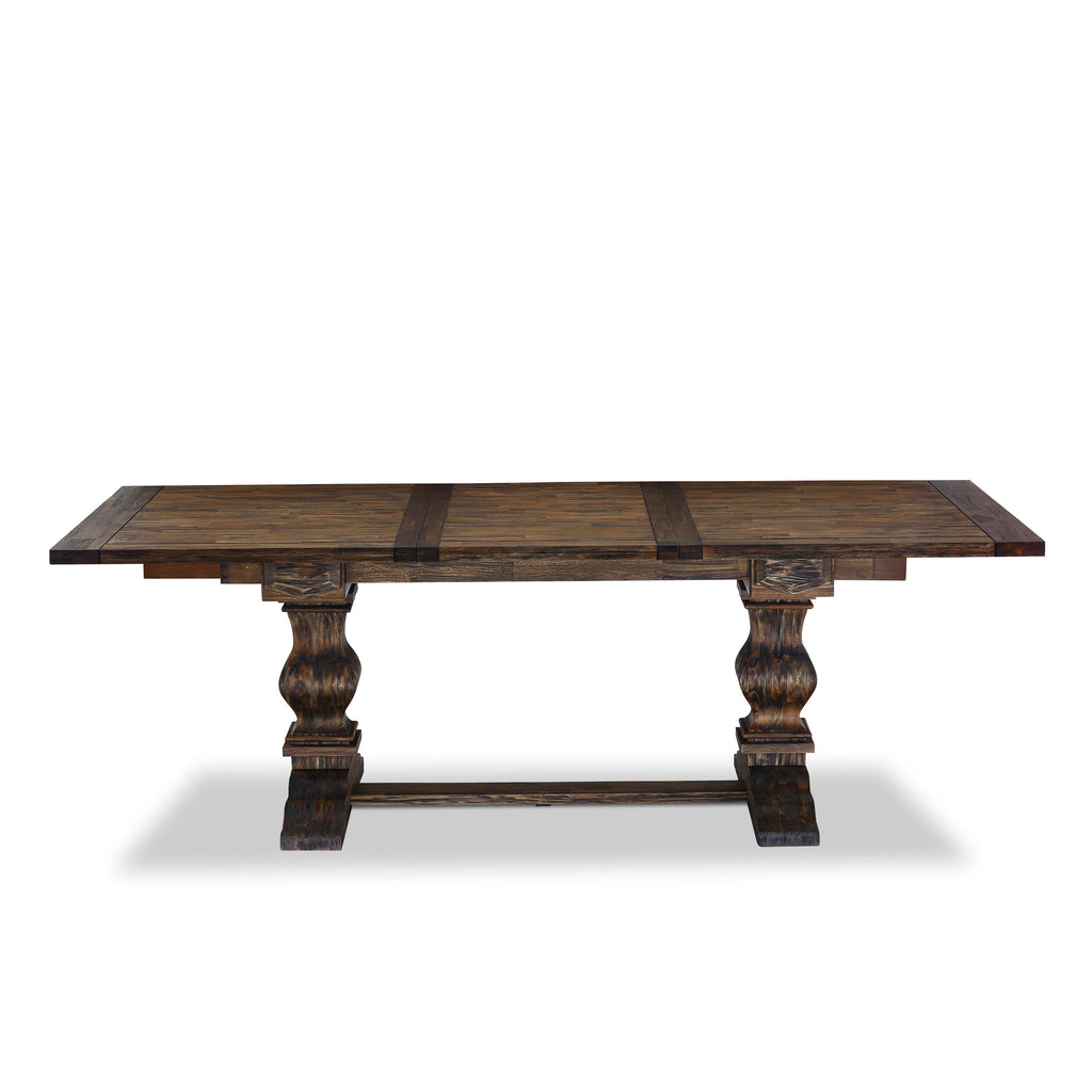 LAT-0S-8B Dining Room Rectangular Table with Butterfly Extension and Elegant Dual Pedestal Base, 42x92 Inch, Jacobean Finish