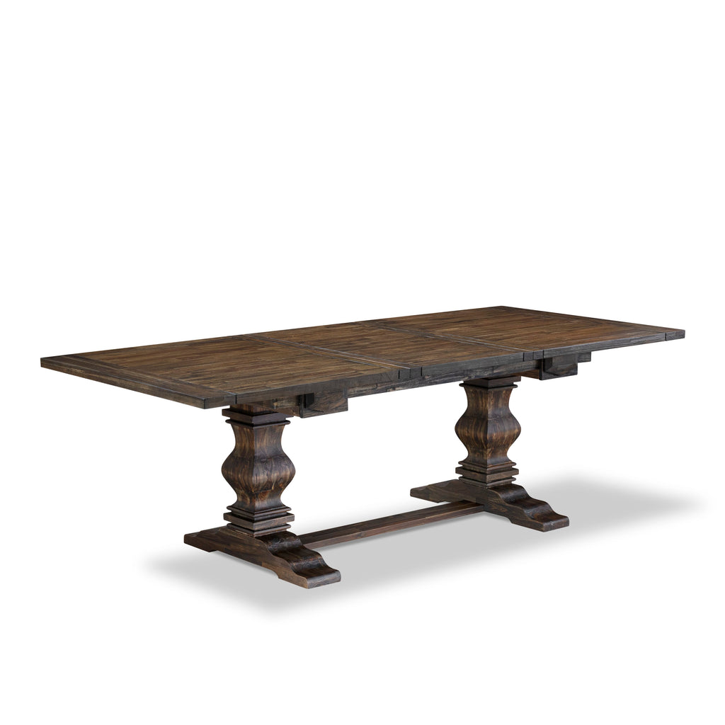 LAT-0S-8B Dining Room Rectangular Table with Butterfly Extension and Elegant Dual Pedestal Base, 42x92 Inch, Jacobean Finish