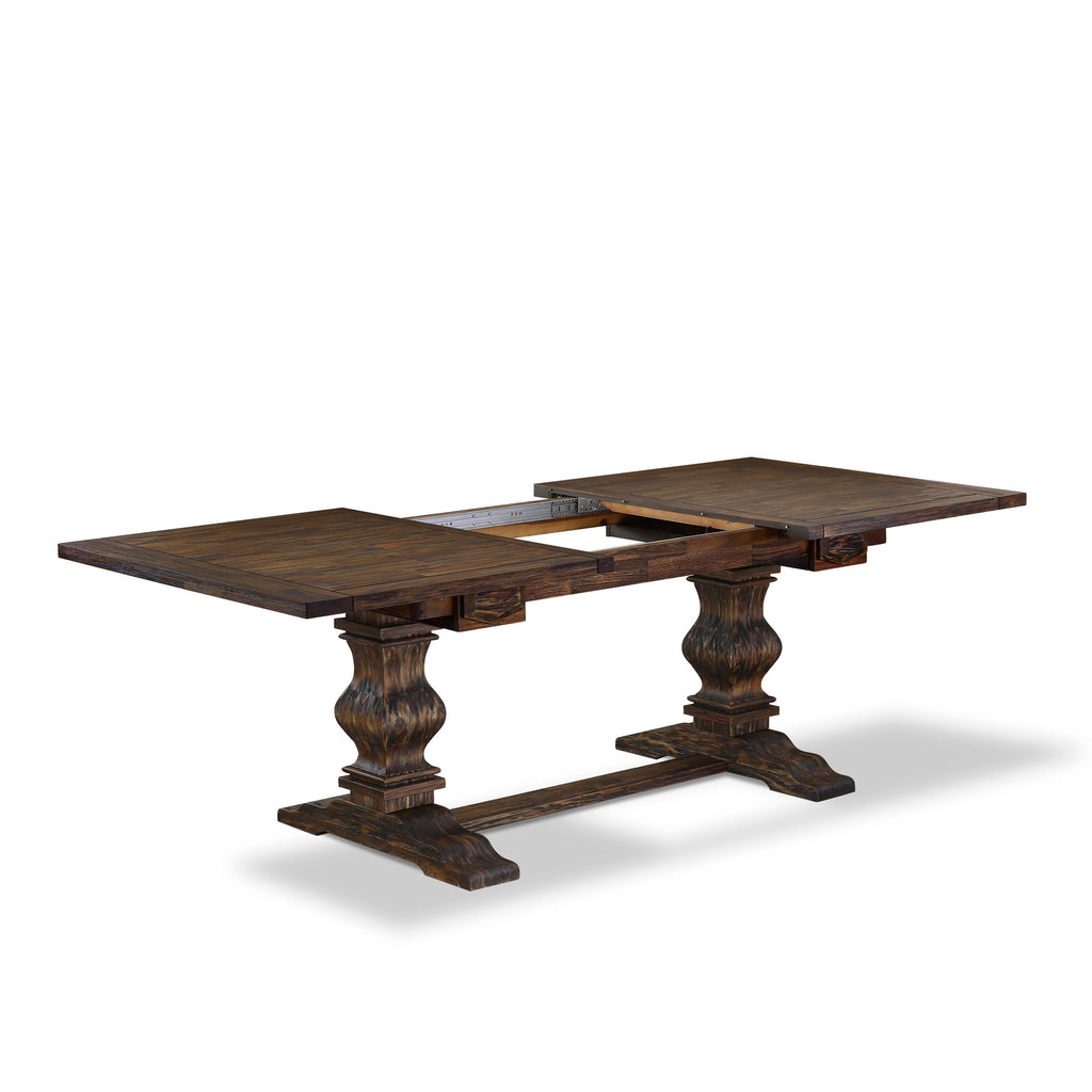 LALA9-47-9N Jacobean Dining Set with Extendable Table & 8 Chairs, 42x92in, Grey Linen Upholstery