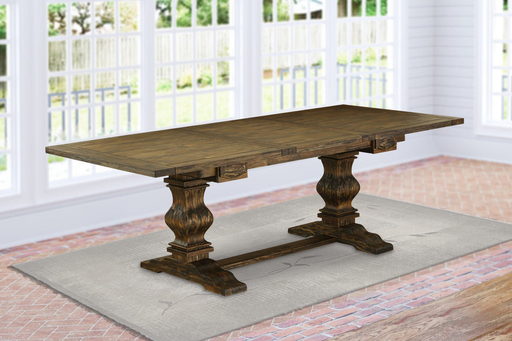 LAT-0S-8B Dining Room Rectangular Table with Butterfly Extension and Elegant Dual Pedestal Base, 42x92 Inch, Jacobean Finish
