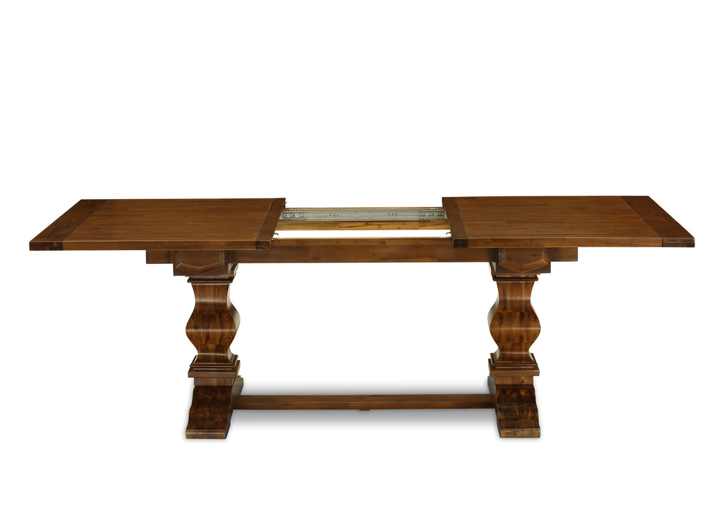LAX19-38-I8 Dining Ensemble Antique Walnut Table & Light Tan Chair Seating for 9
