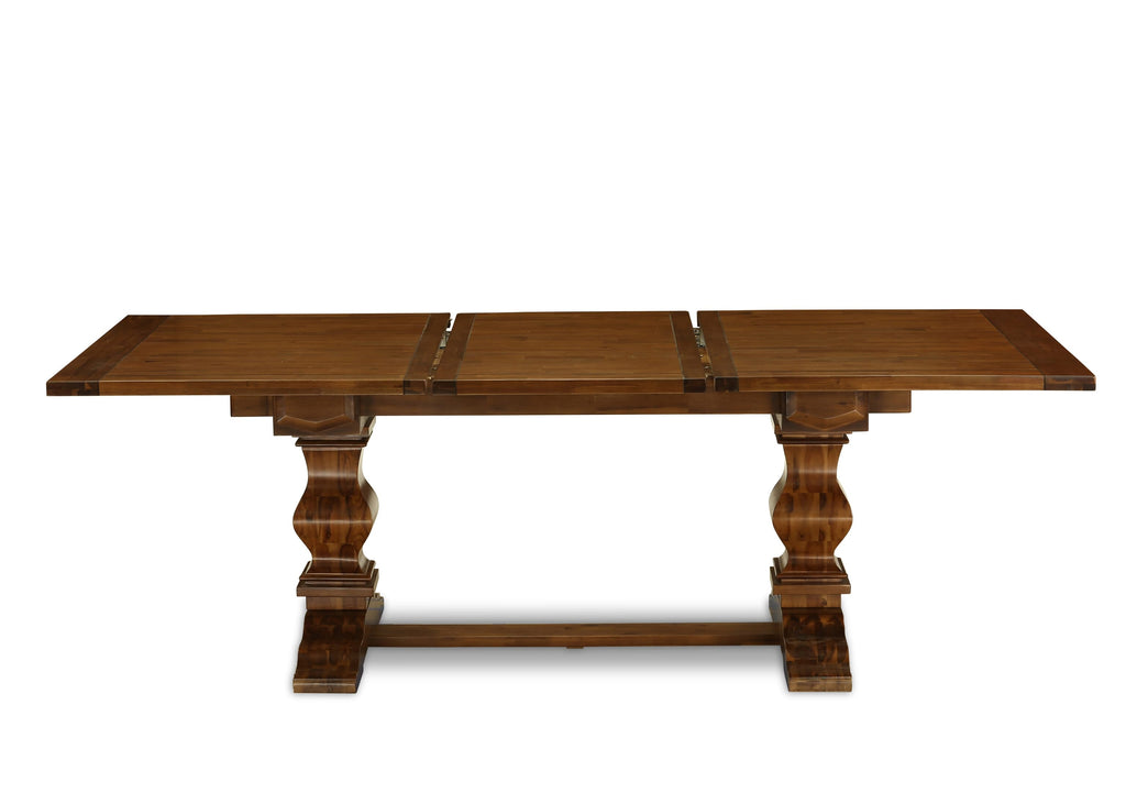 LAX19-38-I8 Dining Ensemble Antique Walnut Table & Light Tan Chair Seating for 9