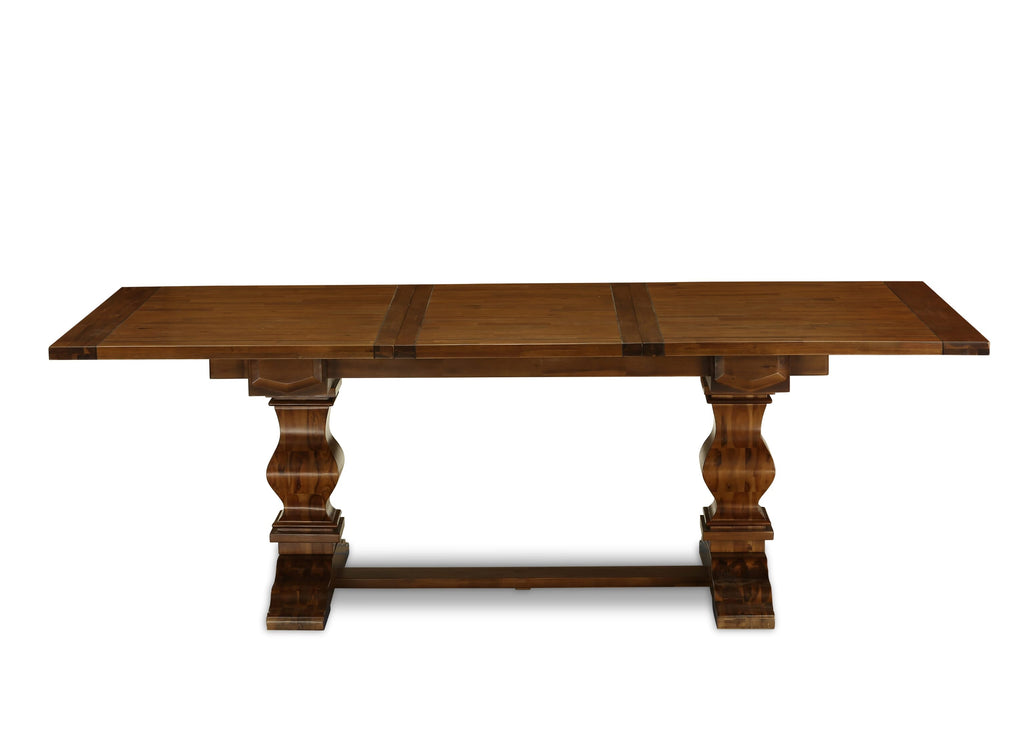 LAX19-38-I8 Dining Ensemble Antique Walnut Table & Light Tan Chair Seating for 9