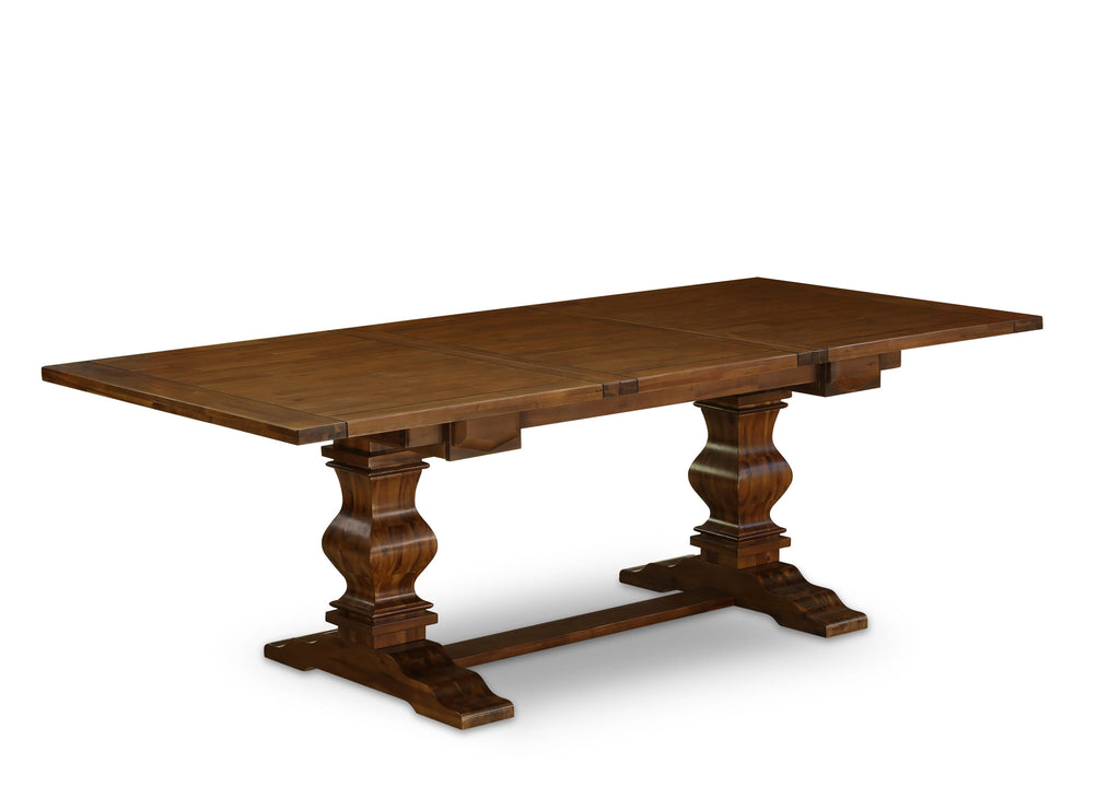 LAX19-38-I8 Dining Ensemble Antique Walnut Table & Light Tan Chair Seating for 9