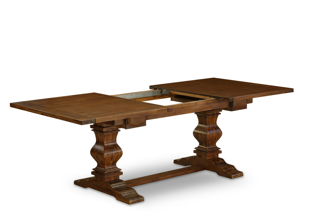 LALA9-OQ-T2 9-Piece Walnut Dining Set with Rectangular Leaf Table and 8 Upholstered Sable Dining Chairs