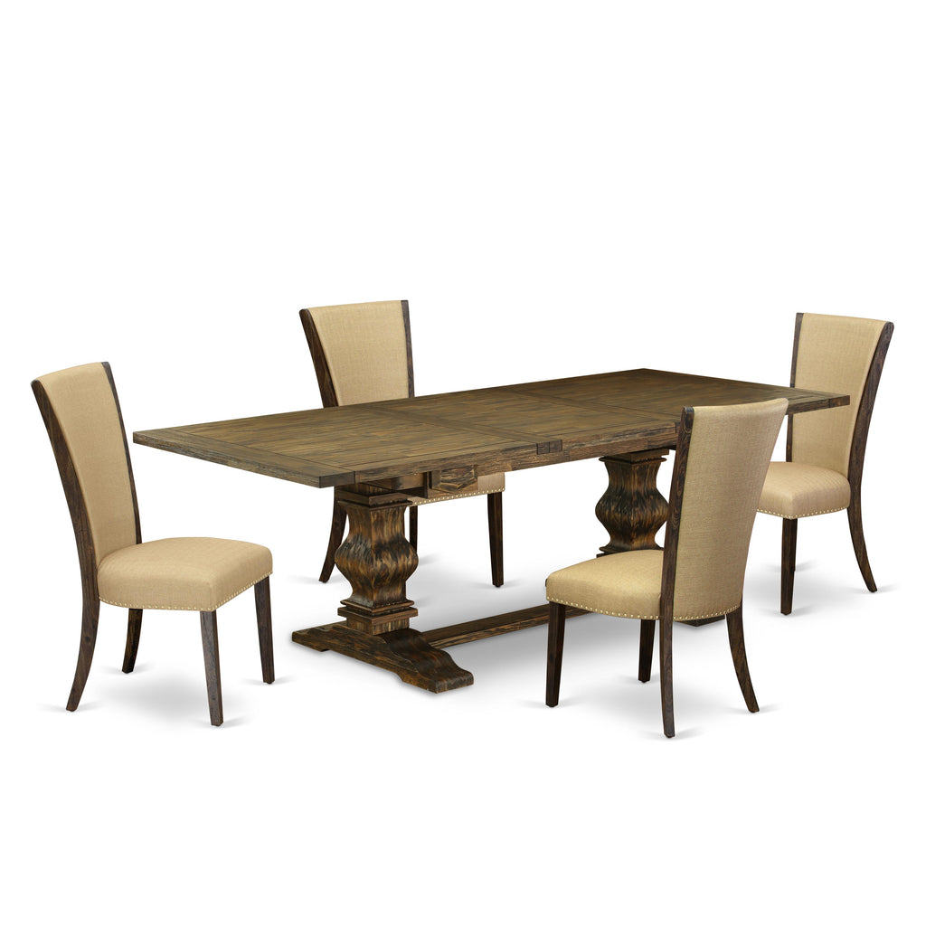LAVE5-SB-OS Five-Piece Dining Set with Butterfly Leaf Table & Upholstered Chairs in Jacobean