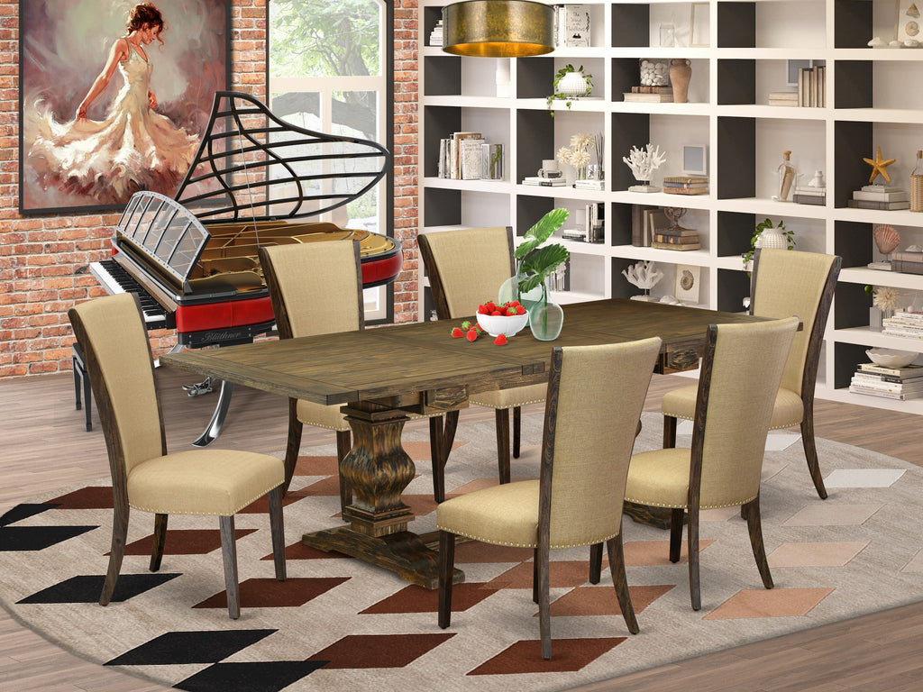 LAVE7-Z6-I1 7 Piece Dining Ensemble with Extendable Table & 6 Parson Chairs in Linen & Jacobean Finish