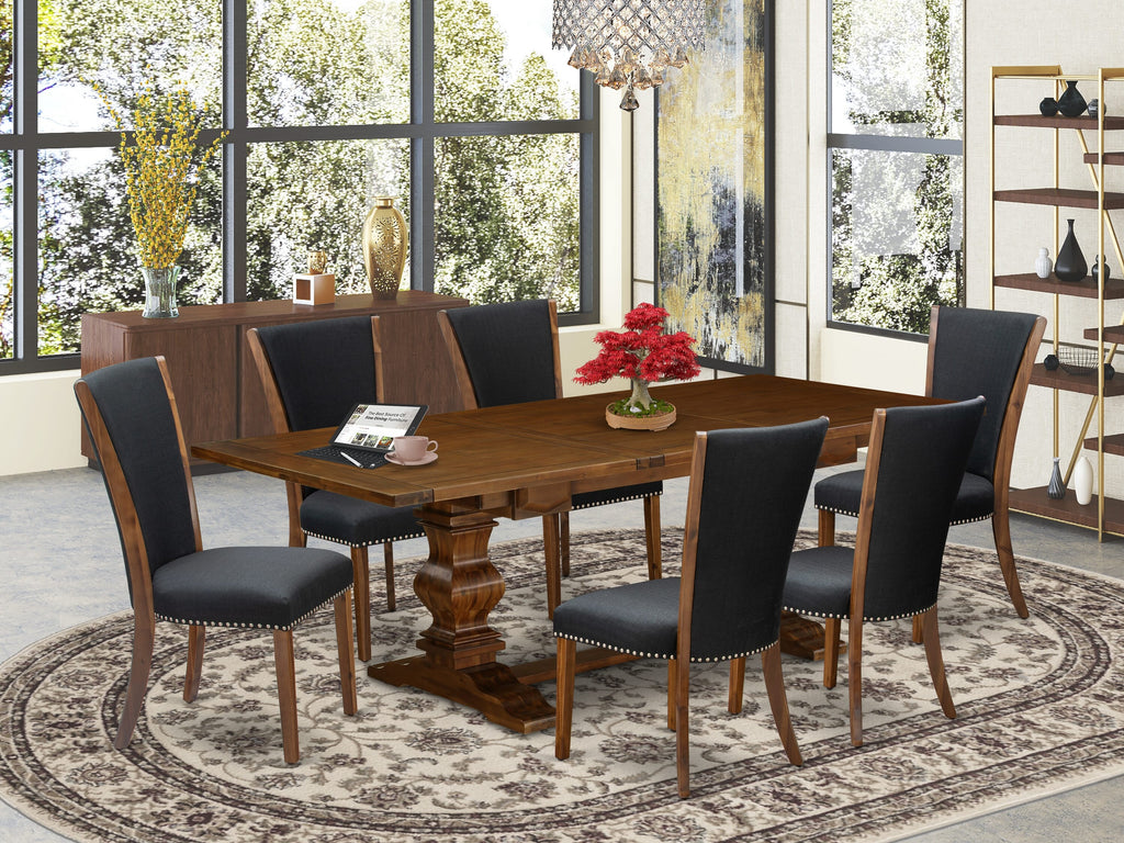 7-Piece Dining Ensemble LAVE7-PN-TL Includes Long Table & Cushioned Chairs - Walnut Finish