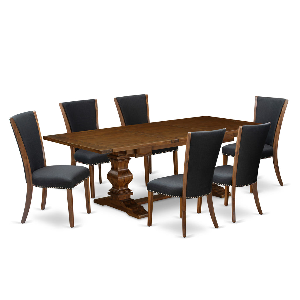 7-Piece Dining Ensemble LAVE7-PN-TL Includes Long Table & Cushioned Chairs - Walnut Finish