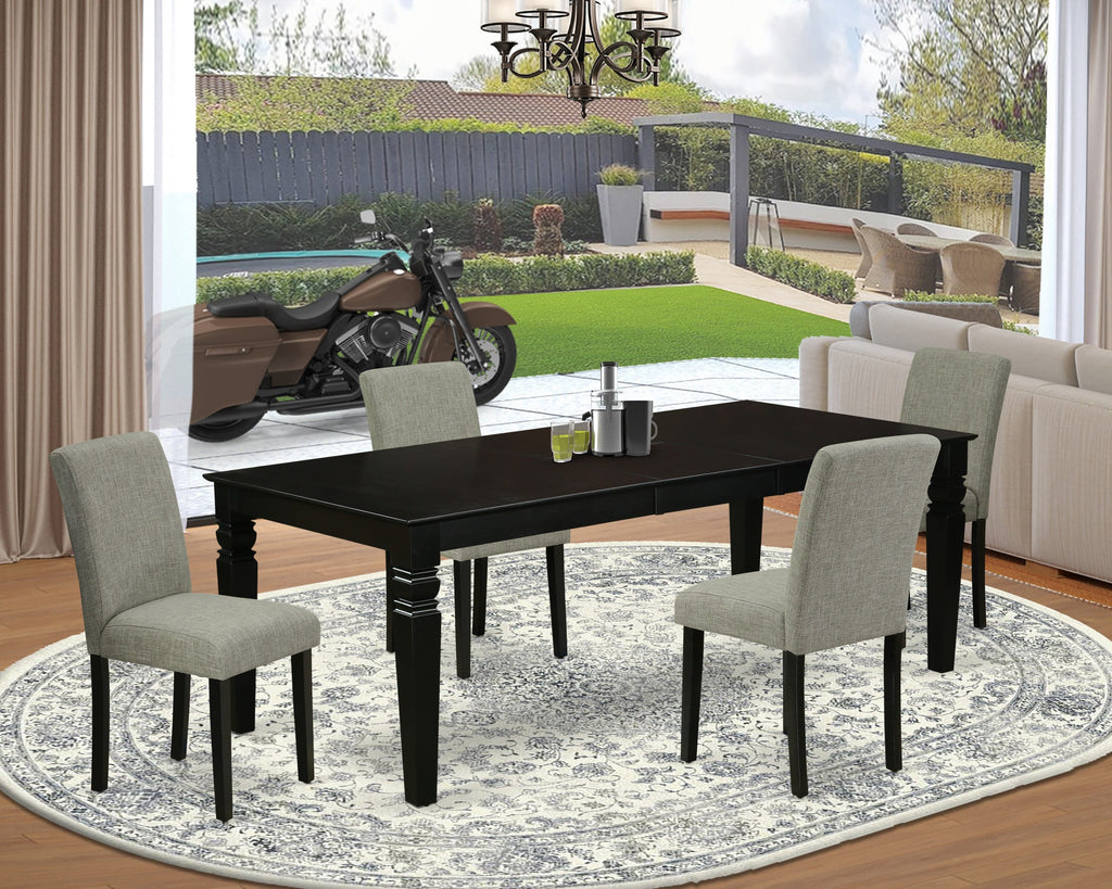 LGAB5-3AN-P3 5 Part Dining Suite Featuring an Expandable Rectangular Wood Table & 4 Shitake Upholstered Chairs, 42x84 Black