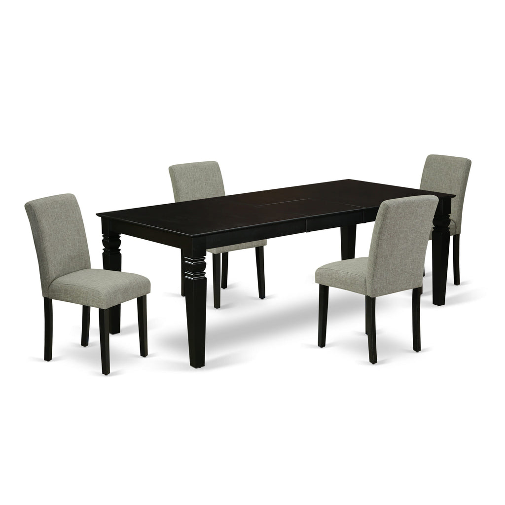 LGAB5-3AN-P3 5 Part Dining Suite Featuring an Expandable Rectangular Wood Table & 4 Shitake Upholstered Chairs, 42x84 Black