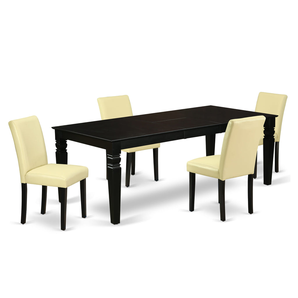 LGAB5-BAG-L4 Unique 5-Piece Dining Ensemble with Extendable Table & Creamy Faux Leather Chairs