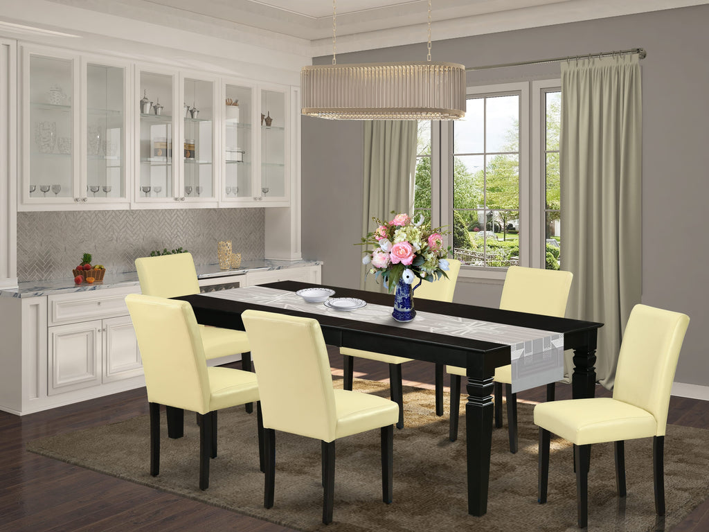 Elegant Dining Ensemble LGAB7-EEY-A6 Sleek Rectangular Table w/ Butterfly Insert and 6 Beige Faux Leather Seats, 42x84