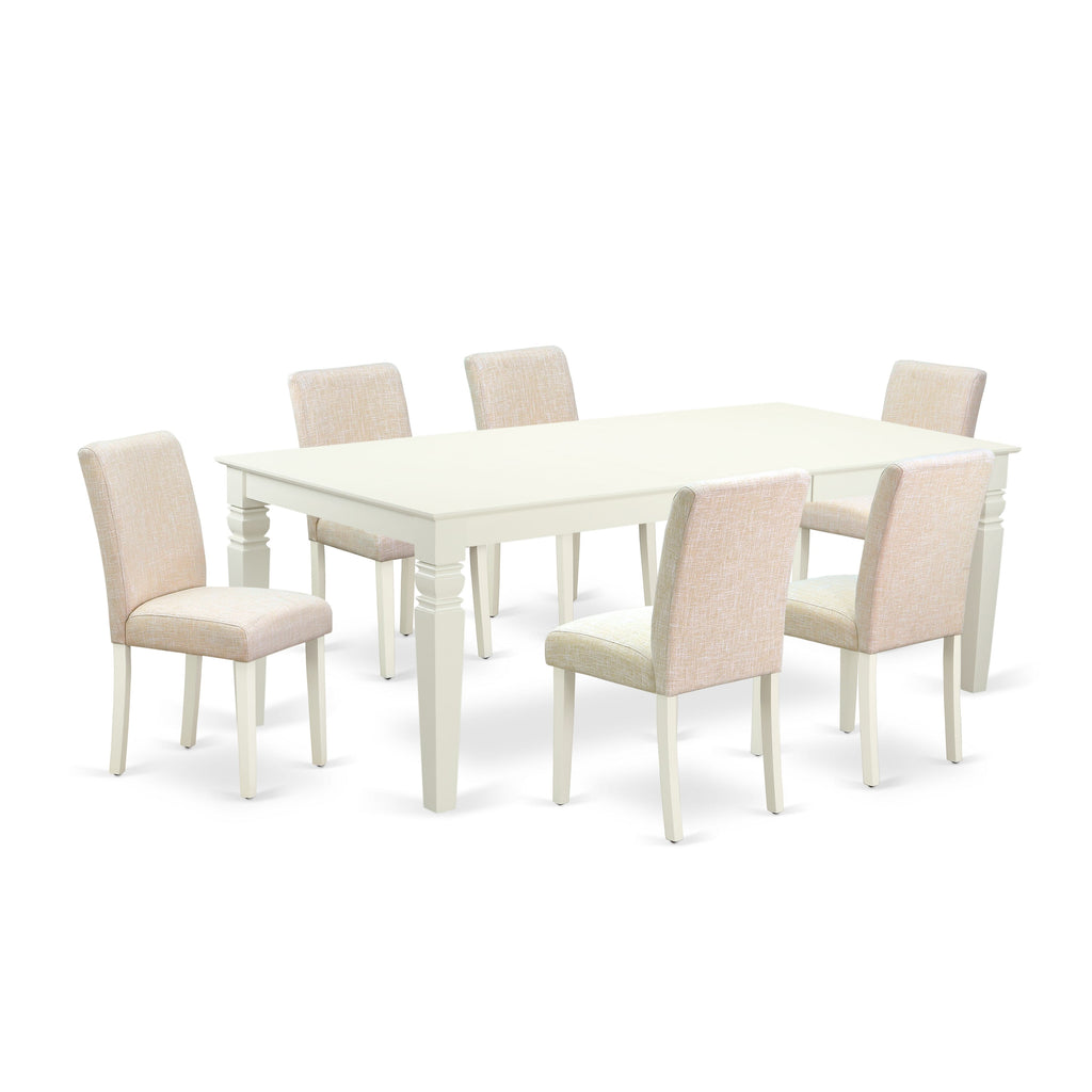LGAB7-CTK-7K Dining Set Elegant Rectangle Table with Seamless Leaf Extension and 6 Stylish Linen Chairs