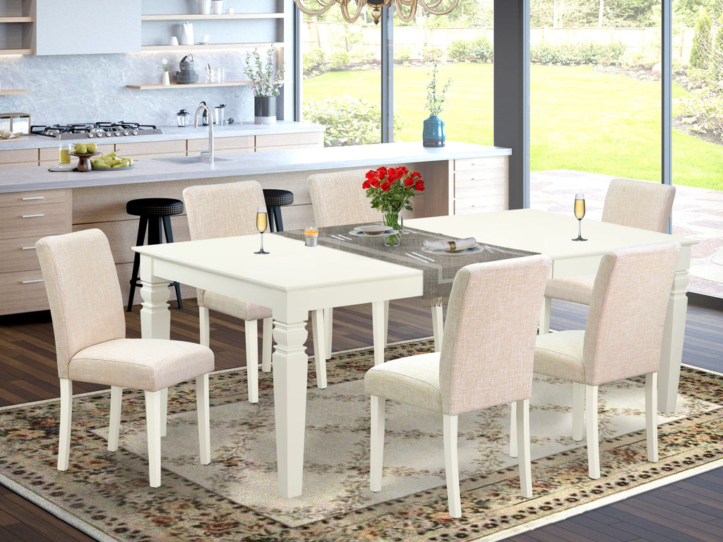 LGAB7-CTK-7K Dining Set Elegant Rectangle Table with Seamless Leaf Extension and 6 Stylish Linen Chairs