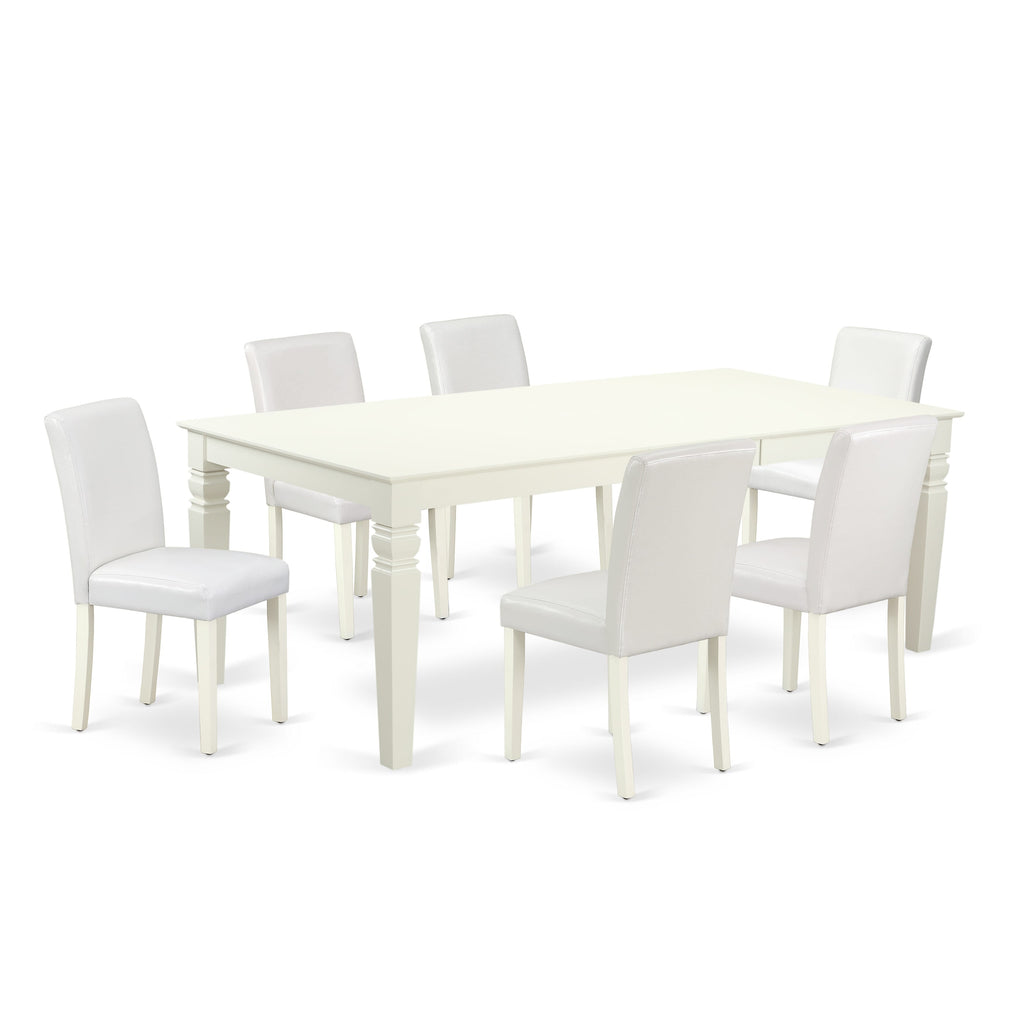 LGAB7-LHD-94 7-Piece Dining Set with Rectangular Table and Butterfly Extension, Includes 6 Faux Leather Chairs, 42x84 Linen White