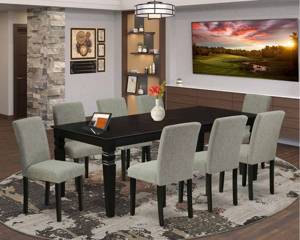 LGAB9-68N-YE 9-Piece Dining Ensemble Featuring a Rectangular Table with Adjustable Leaf and 8 Shitake Linen Upholstered Chairs