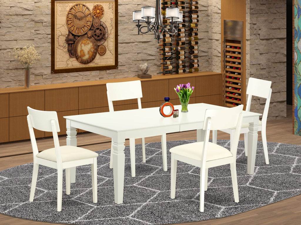 LGAD5-N9E-BW 5-Piece Dining Ensemble with Extendable Table and Faux Leather Chairs in Elegant Linen White Finish