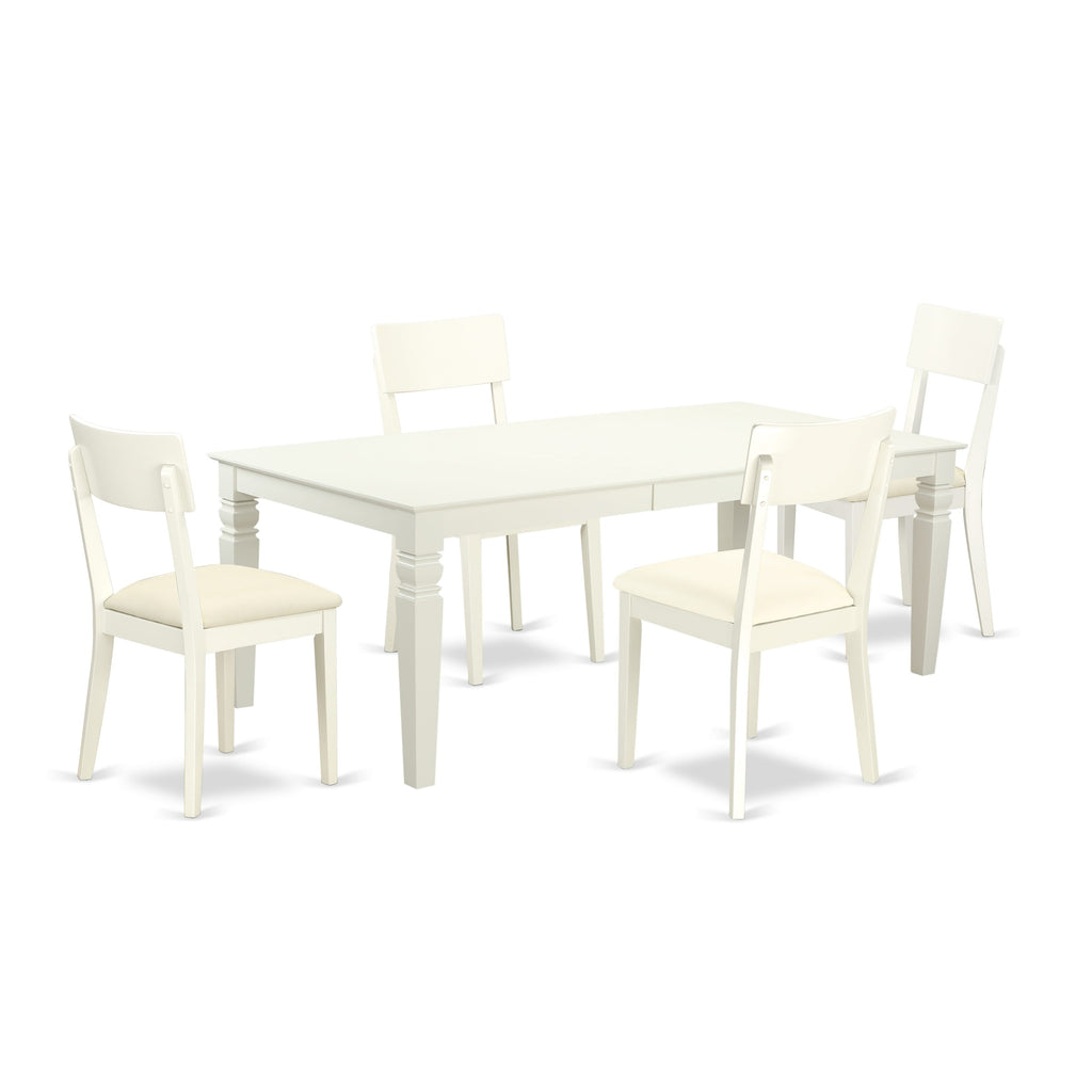 LGAD5-N9E-BW 5-Piece Dining Ensemble with Extendable Table and Faux Leather Chairs in Elegant Linen White Finish