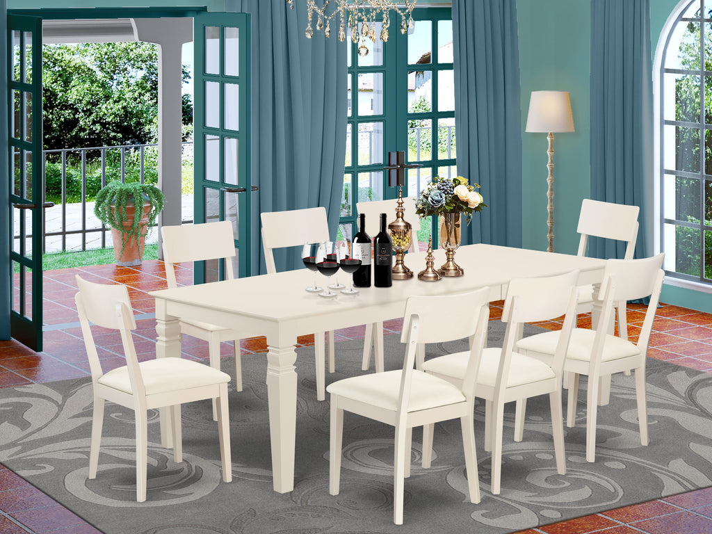 LGAD9-B6A-B7 Elegant Nine-Piece Dining Ensemble with Extendable Table and Leather Seats in Classic White
