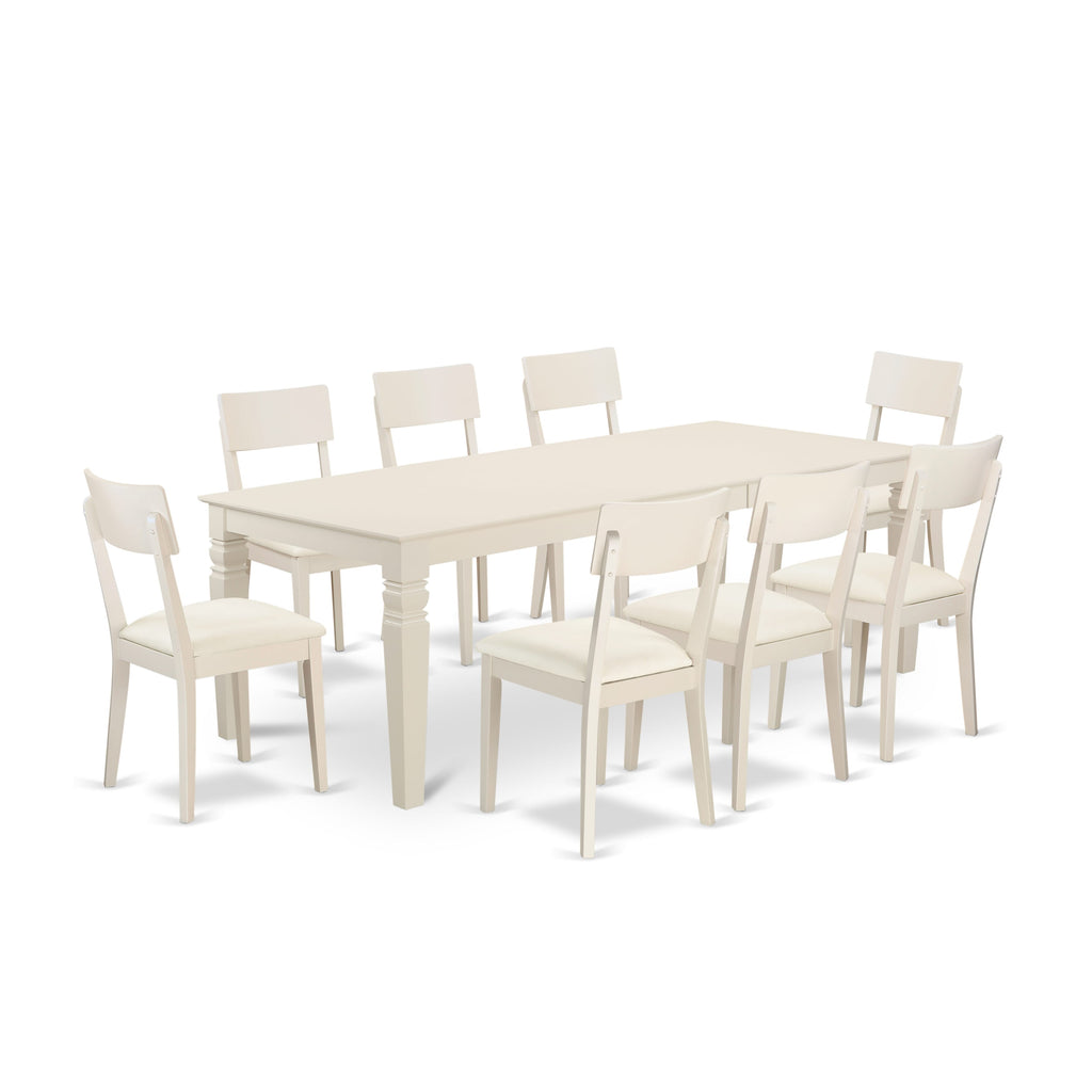 LGAD9-B6A-B7 Elegant Nine-Piece Dining Ensemble with Extendable Table and Leather Seats in Classic White