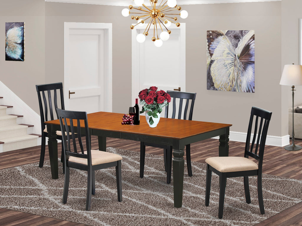 LGAN5-MCE-9 5 Piece Set for Dining Room - Expanding Butterfly Leaf Table with 4 Upholstered Seats - 42x84 in