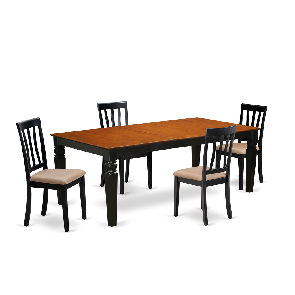LGAN5-MCE-9 5 Piece Set for Dining Room - Expanding Butterfly Leaf Table with 4 Upholstered Seats - 42x84 in