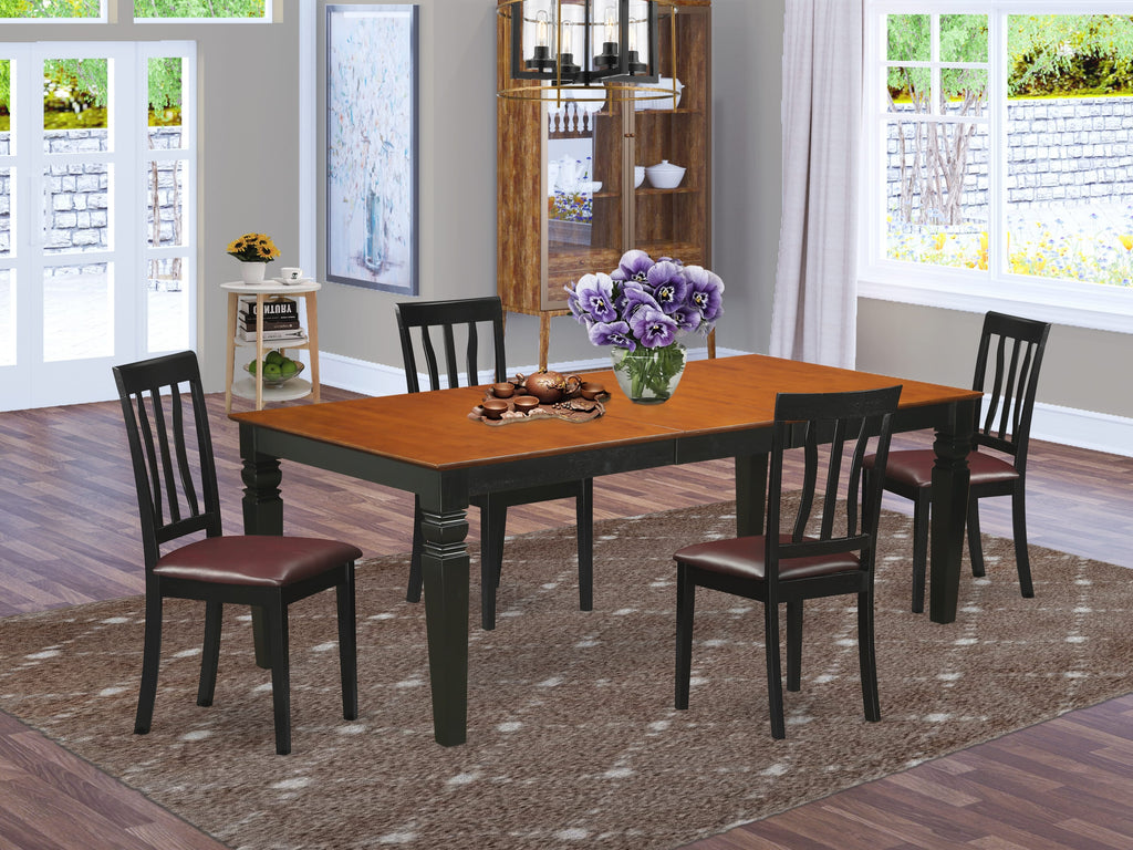 LGAN5-UQ0-A9 Elegant 5-Piece Dining Ensemble with Butterfly Leaf Table and Upholstered Seating, 42x84, Black & Cherry