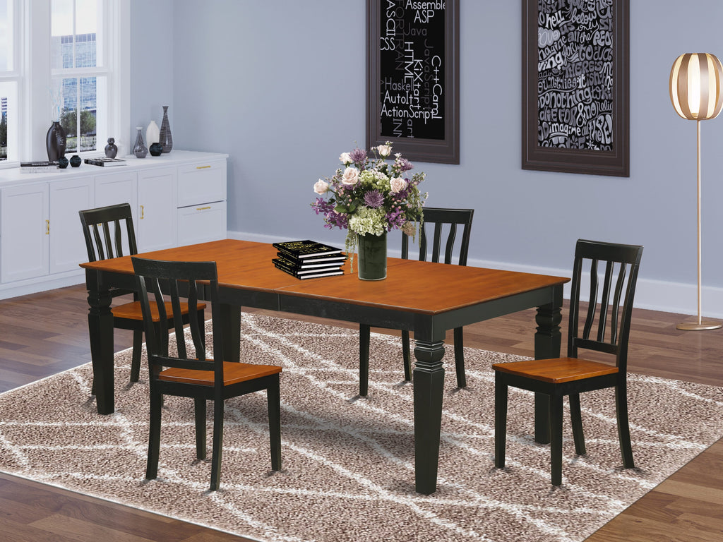 LGAN5-EHE-U Remarkable 5 Piece Dining Ensemble Table with Extensions and Four Chairs, Black & Cherry