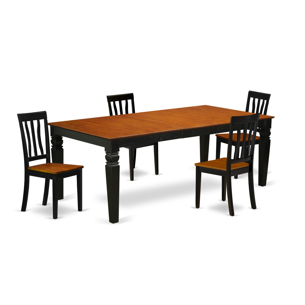 LGAN5-EHE-U Remarkable 5 Piece Dining Ensemble Table with Extensions and Four Chairs, Black & Cherry