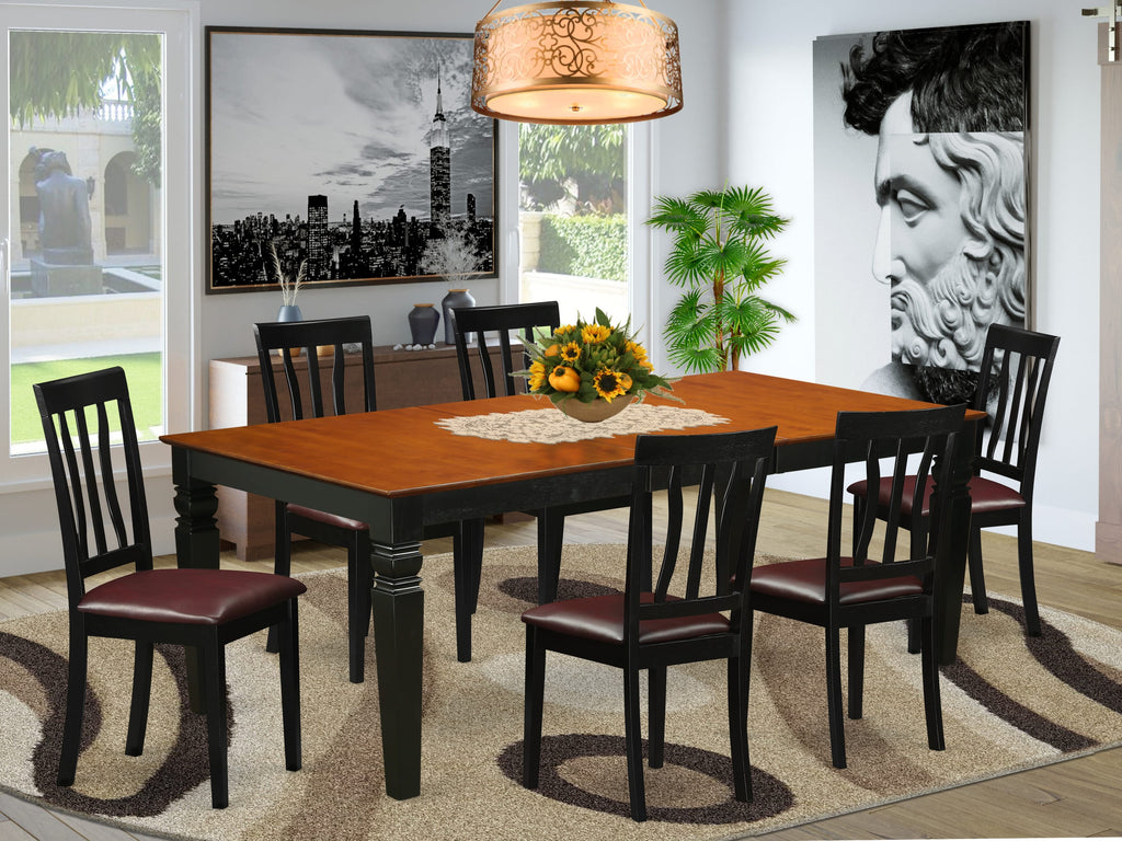 LGAN7-CU0-H3 7-Piece Rectangular Dining Set with Butterfly Extension and Faux Leather Chairs, Black & Cherry