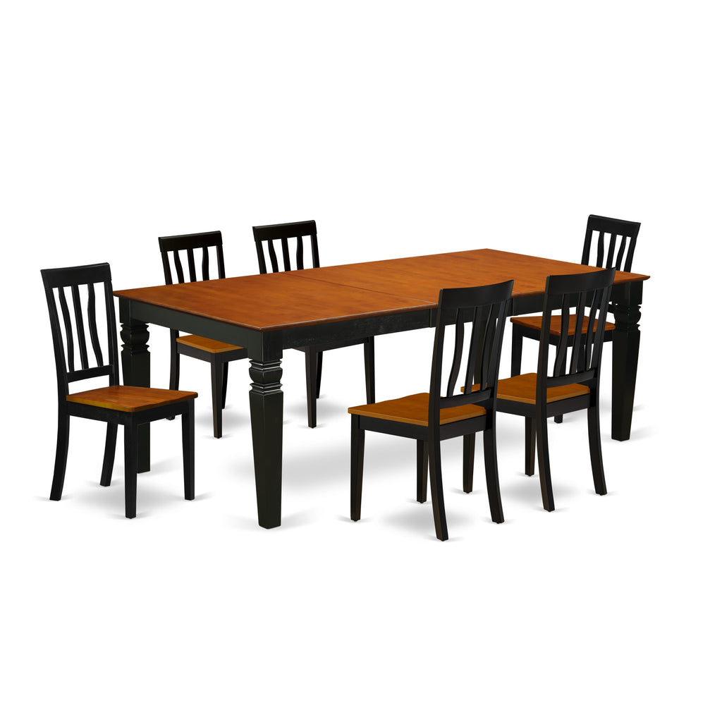 LGAN7-Y7Q-F 7-Piece Dining Set with Adjustable Leaf Table & 6 Black Cherry Chairs, 42x84