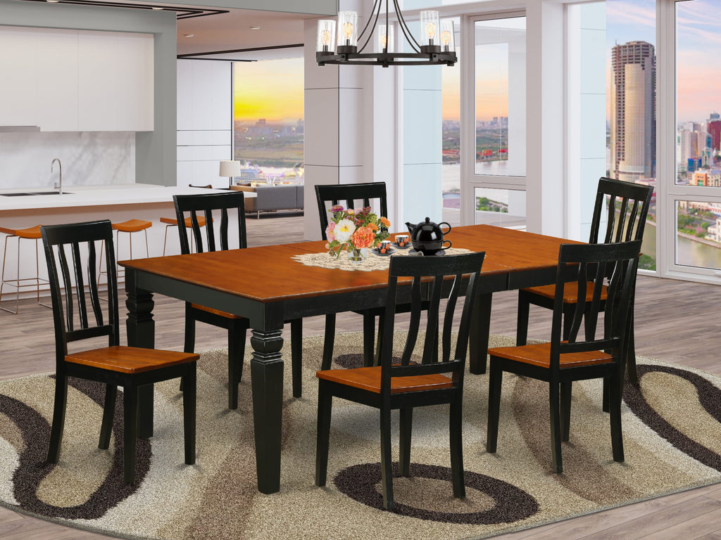 LGAN7-Y7Q-F 7-Piece Dining Set with Adjustable Leaf Table & 6 Black Cherry Chairs, 42x84