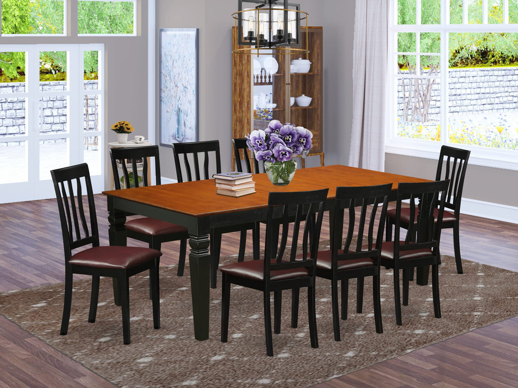 LGAN9-7AP-SK Luxurious 9-Piece Dining Ensemble Butterfly Leaf Table With Eight Elegant Faux Leather Chairs, Black & Cherry Finish