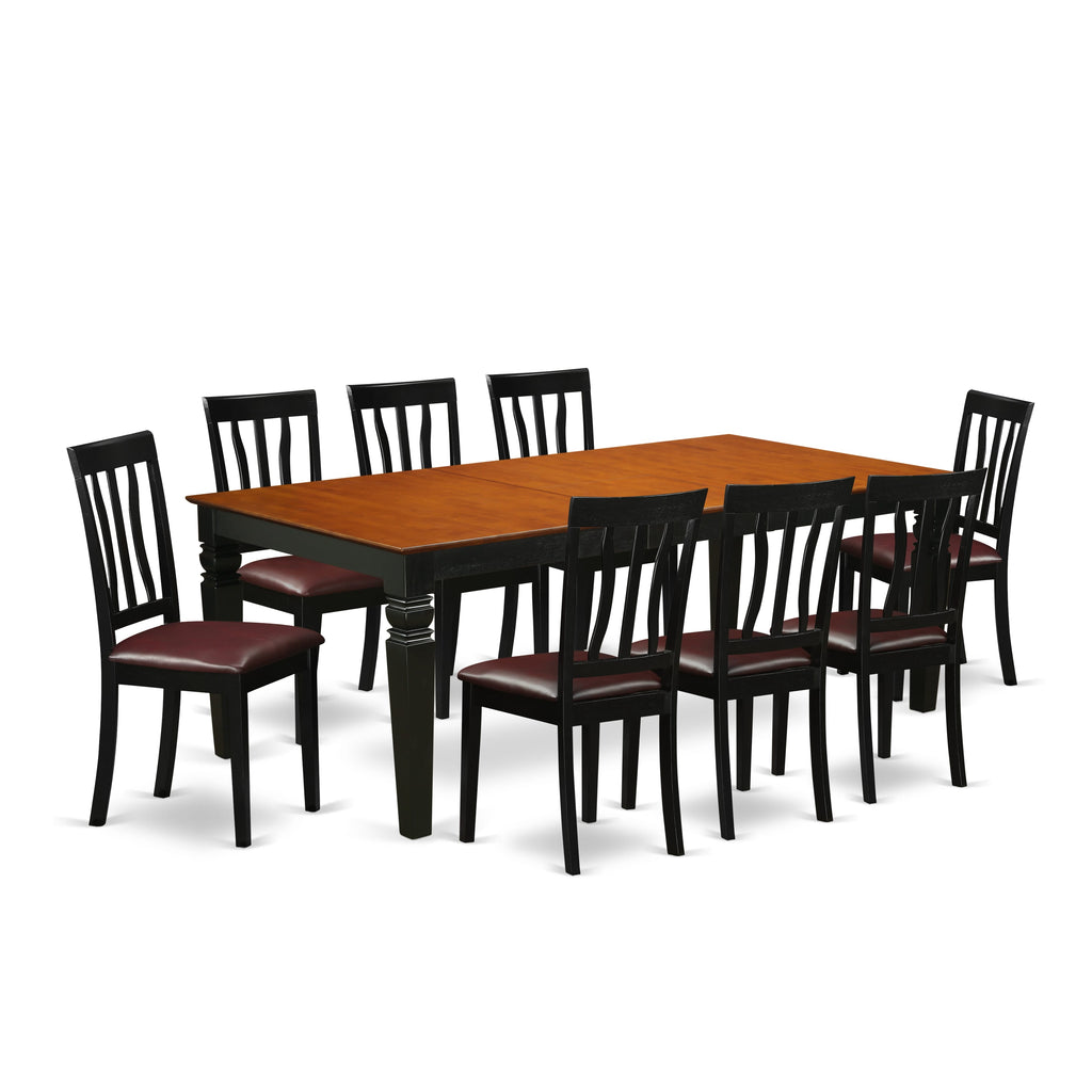 LGAN9-7AP-SK Luxurious 9-Piece Dining Ensemble Butterfly Leaf Table With Eight Elegant Faux Leather Chairs, Black & Cherry Finish
