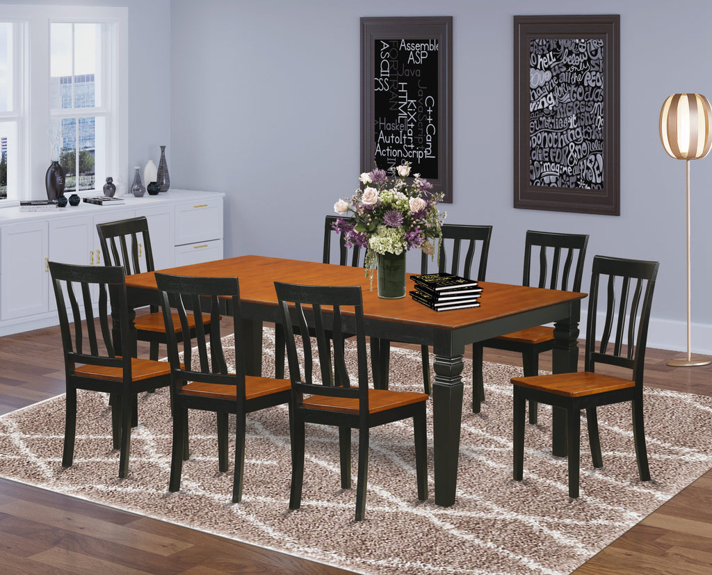 Stunning LGAN9-9S3-A 9-Piece Dining Set with Expansive Rectangular Table Featuring Butterfly Leaf and 8 Comfortably Crafted Chairs, Elegant Black & Cherry Finish