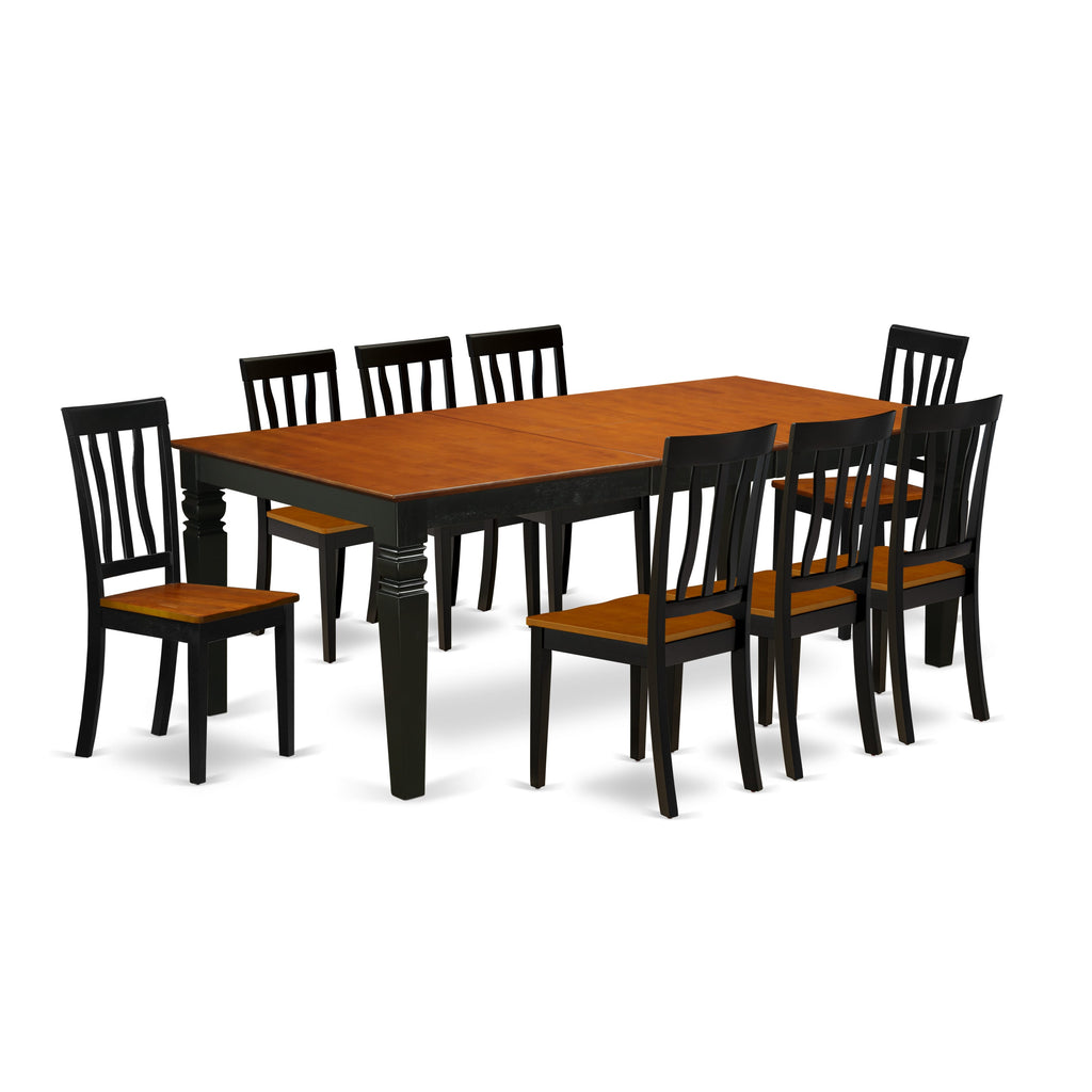 Stunning LGAN9-9S3-A 9-Piece Dining Set with Expansive Rectangular Table Featuring Butterfly Leaf and 8 Comfortably Crafted Chairs, Elegant Black & Cherry Finish