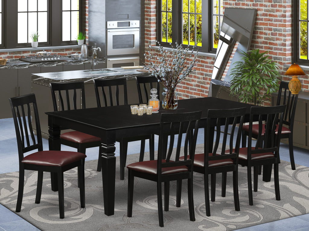 LGAN9-YDB-SP Stylish 9-Piece Dining Set with Expandable Table and 8 Chic Leather Chairs