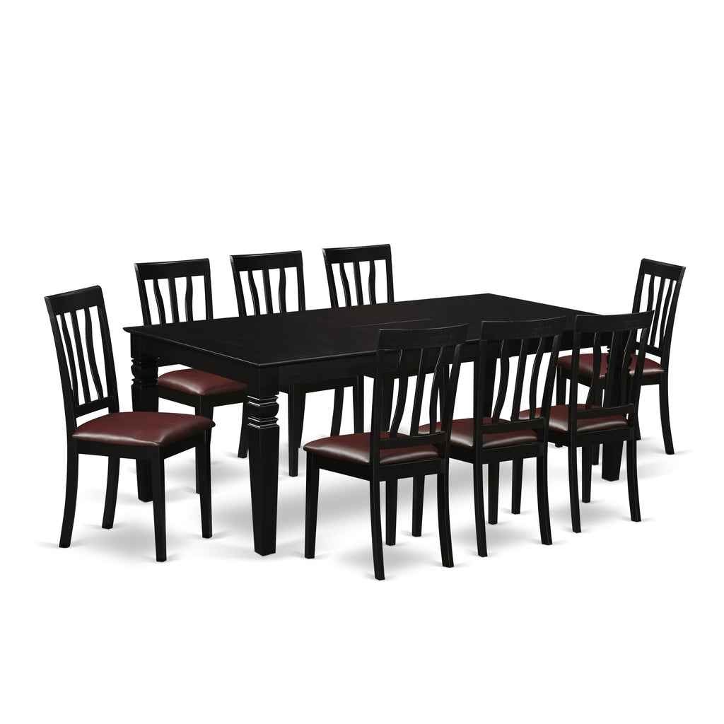 LGAN9-YDB-SP Stylish 9-Piece Dining Set with Expandable Table and 8 Chic Leather Chairs