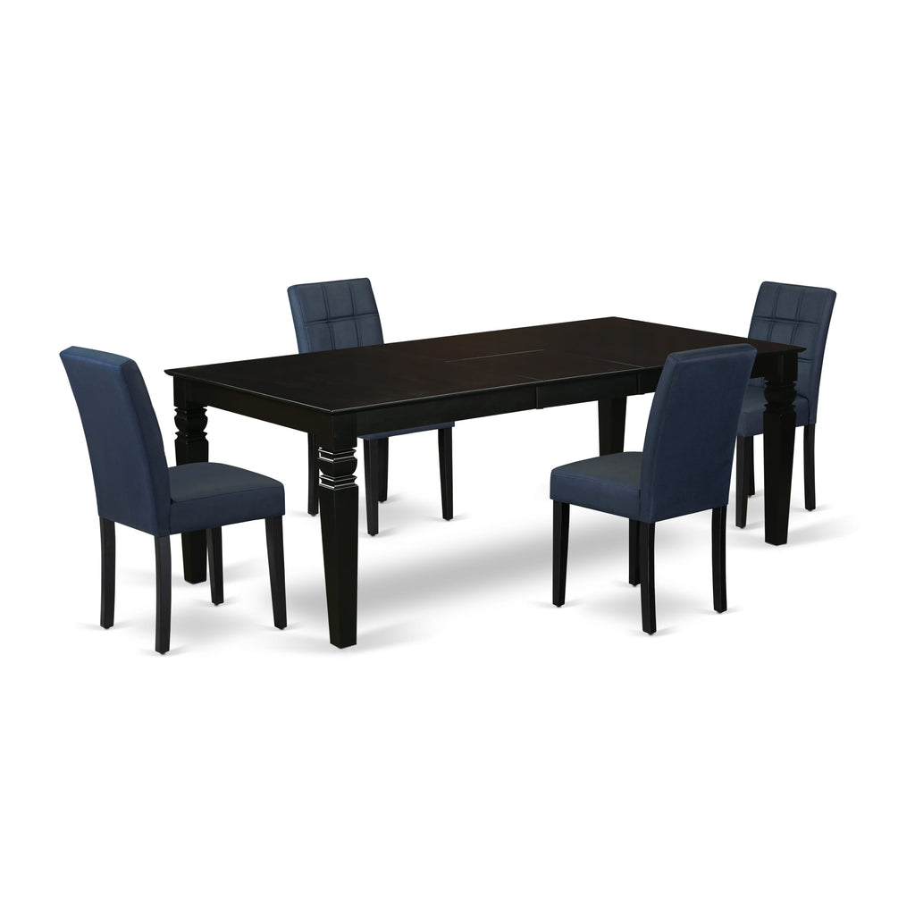 LGAS5-CQH-84 Stylish Black Dining Set with Navy Blue Chairs for Five, Mid-Century Design