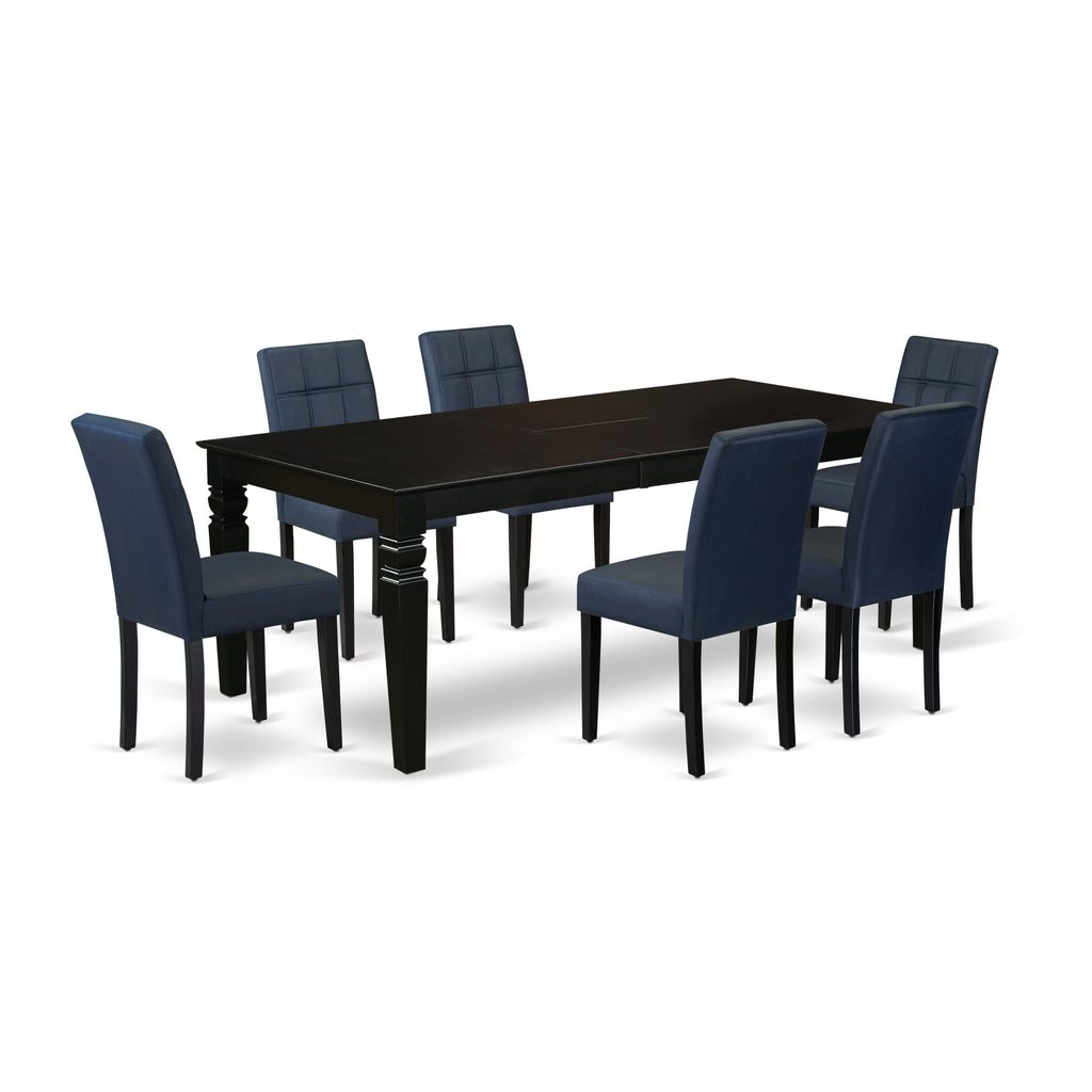LGAS7-12C-V4 7 Piece Dining Ensemble Table & 6 Navy Blue Modern Style Chairs with Elegant Back - Black Surface