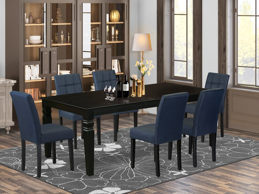 LGAS7-12C-V4 7 Piece Dining Ensemble Table & 6 Navy Blue Modern Style Chairs with Elegant Back - Black Surface