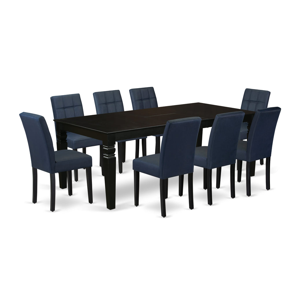 Step into Elegance with Dining Set LGAS9-8LZ-40 Table and 8 Navy Blue Faux Leather Parsons Chairs with Black Finish