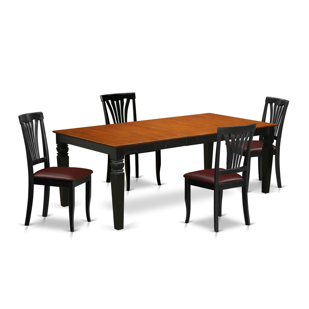 LGAV5-1DZ-V7 5-Piece Dining Set Rectangular Table with Leaf and 4 Upholstered Chairs in Cherry and Black Finish, 42x84 Inch