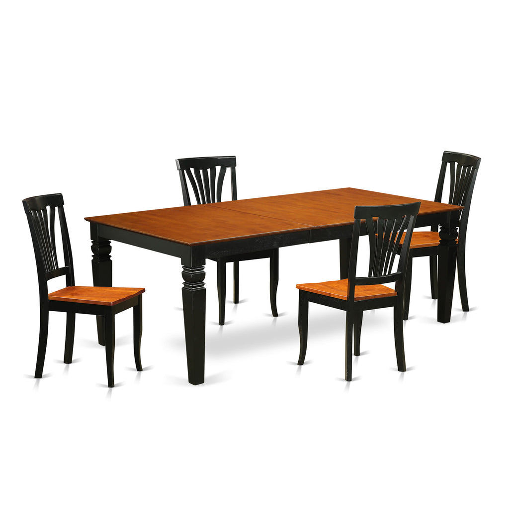 LGAV5-9ZC-L 5 Piece Dining Ensemble Rectangle Table, Butterfly Leaf Extension & 4 Chairs, Black & Cherry, 42x84