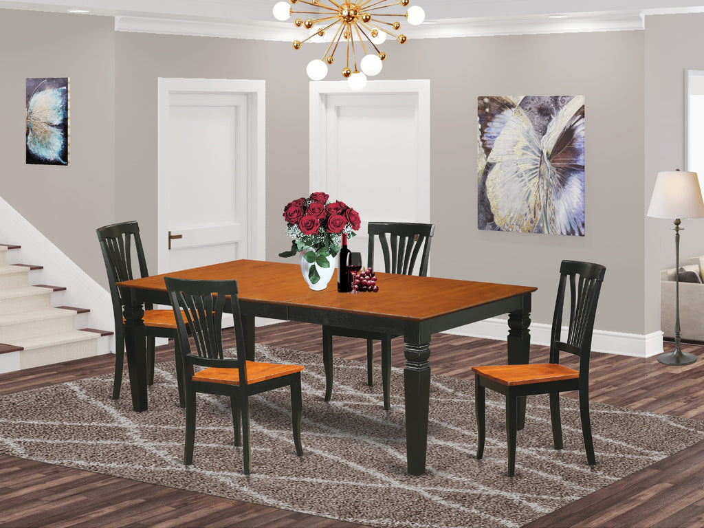 LGAV5-9ZC-L 5 Piece Dining Ensemble Rectangle Table, Butterfly Leaf Extension & 4 Chairs, Black & Cherry, 42x84