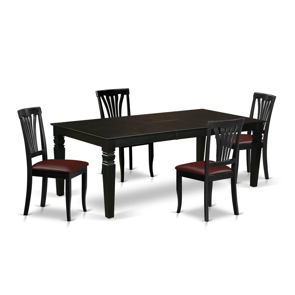 LGAV5-VWP-J8 - Elegant 5-Piece Dining Set with Extendable Table and Padded Chairs, 42x84 In, Sleek Finish