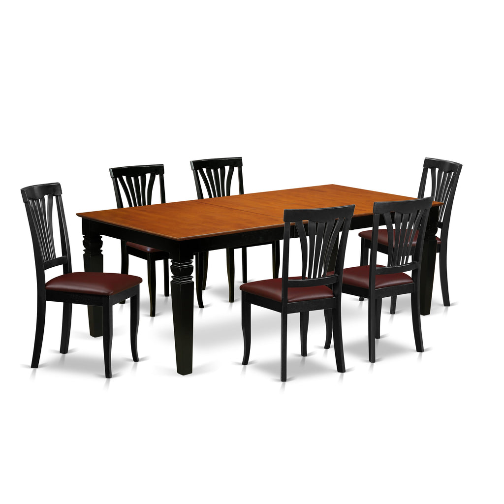 LGAV7-3JJ-46 Deluxe 7-Piece Dining Set with Extendable Table and Upholstered Chairs, Black & Cherry