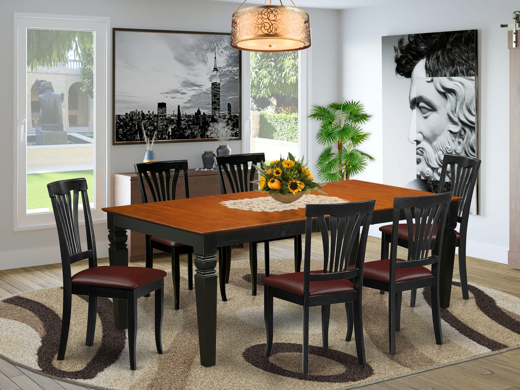 LGAV7-3JJ-46 Deluxe 7-Piece Dining Set with Extendable Table and Upholstered Chairs, Black & Cherry